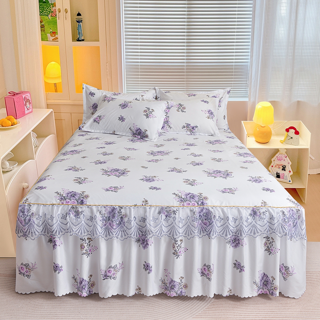 91家纺网 家纺一手货源 找家纺 （总）小雨家纺 2026新款蕾丝花边双边跨境芦荟棉床裙