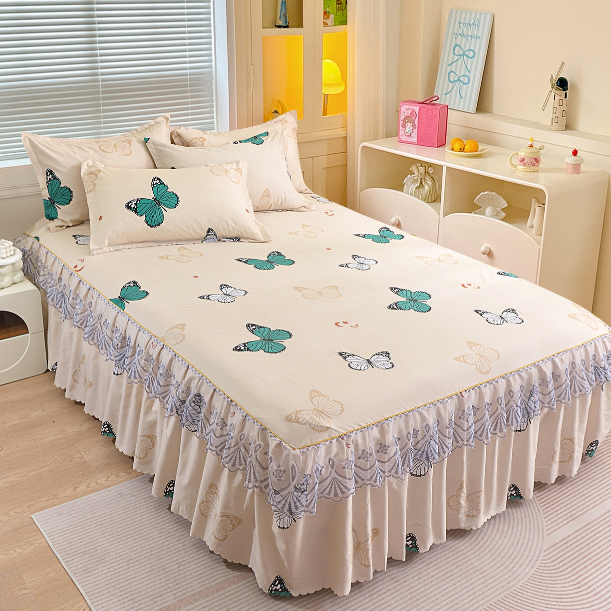 91家纺网 家纺一手货源 找家纺 （总）小雨家纺 2026新款蕾丝花边双边跨境芦荟棉床裙