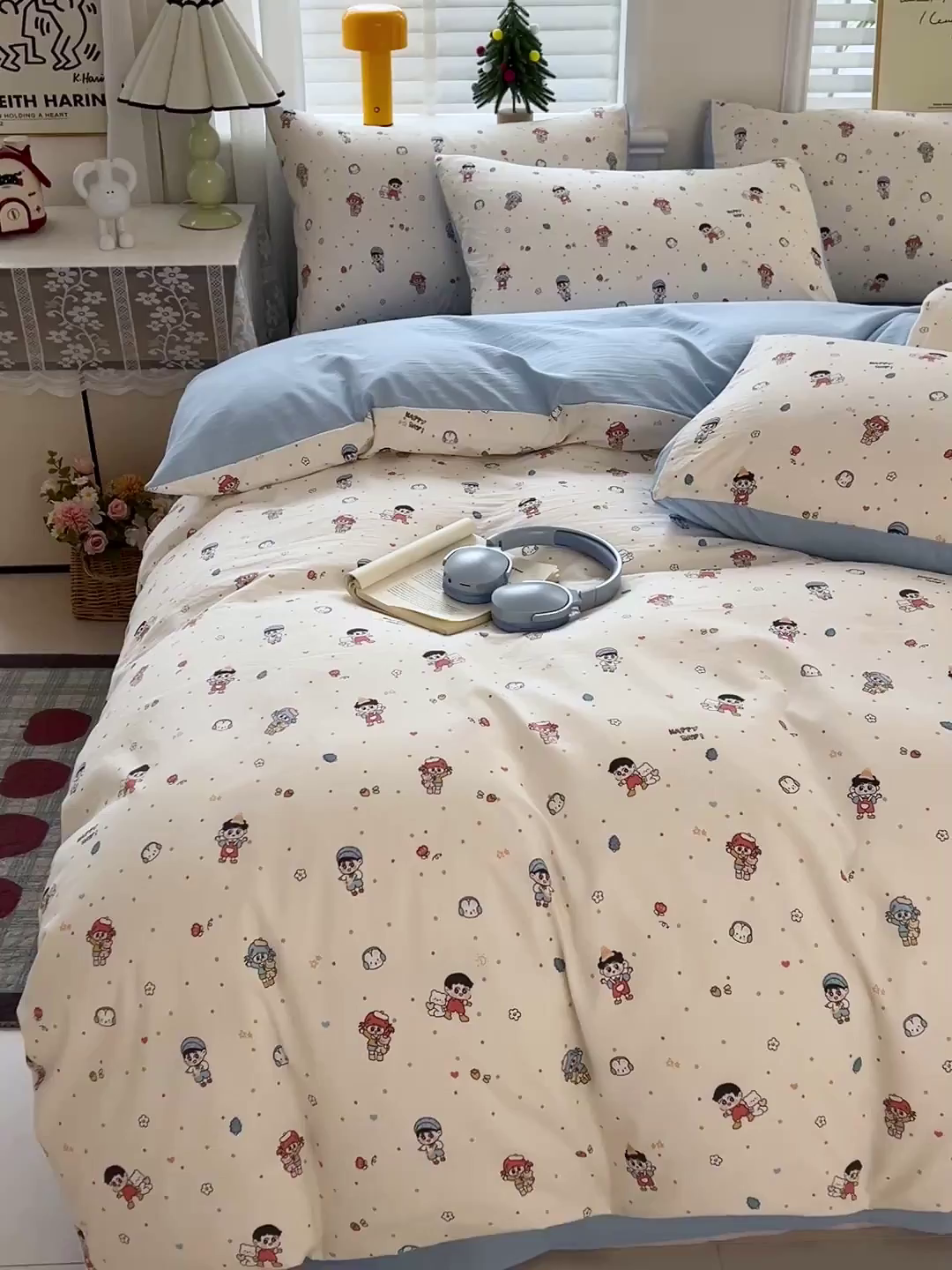 91家纺网 家纺一手货源 找家纺 温眠家纺 2026新款A类古法水洗仿棉云感棉加厚四件套 童趣甜日