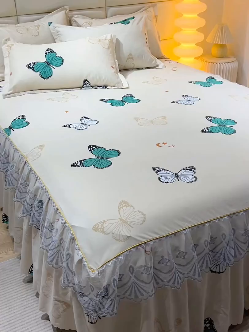 91家纺网 家纺一手货源 找家纺 （总）小雨家纺 2026新款蕾丝花边双边跨境芦荟棉床裙