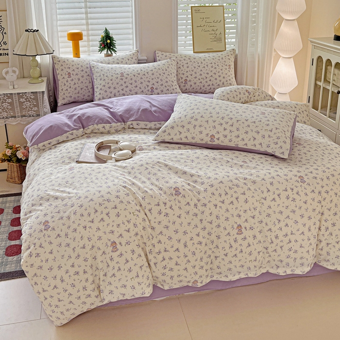 91家纺网 家纺一手货源 找家纺 温眠家纺 2026新款A类古法水洗仿棉云感棉加厚四件套 兔子小姐