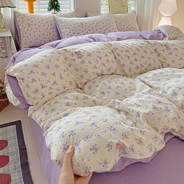 91家纺网 家纺一手货源 找家纺 温眠家纺 2026新款A类古法水洗仿棉云感棉加厚四件套 兔子小姐