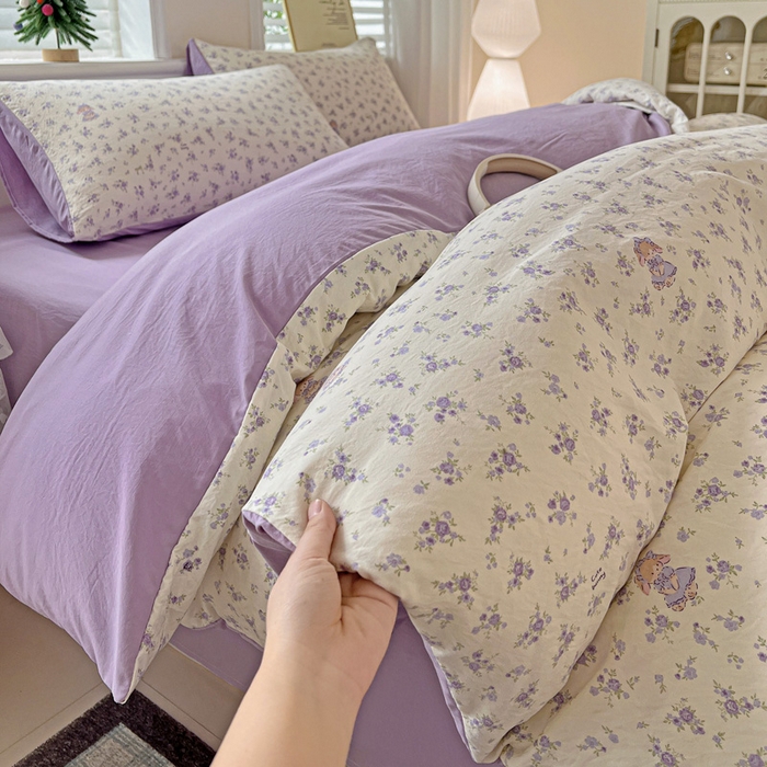 91家纺网 家纺一手货源 找家纺 温眠家纺 2026新款A类古法水洗仿棉云感棉加厚四件套 兔子小姐