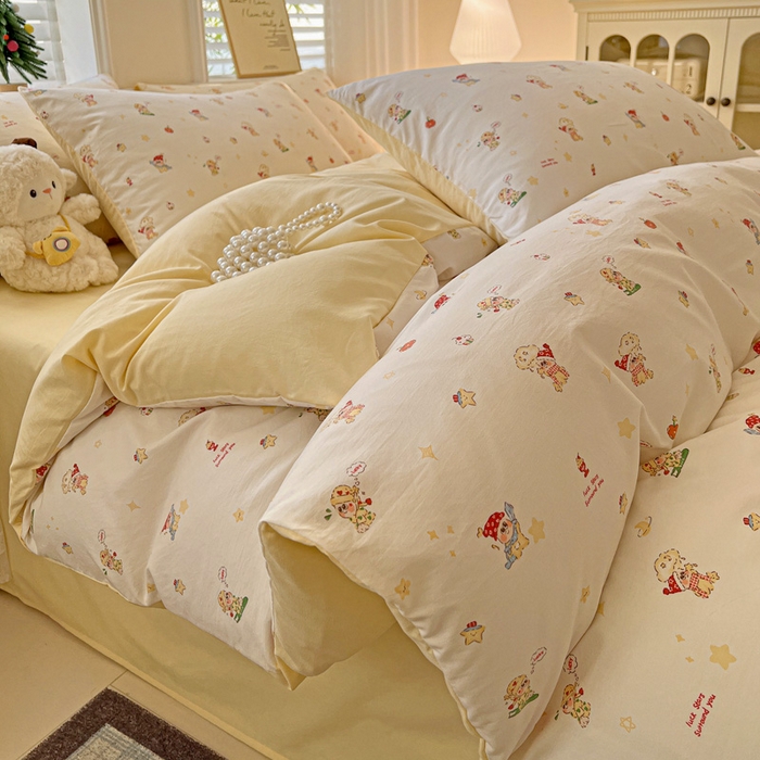 温眠家纺 2026新款A类古法水洗仿棉云感棉加厚四件套 星星人