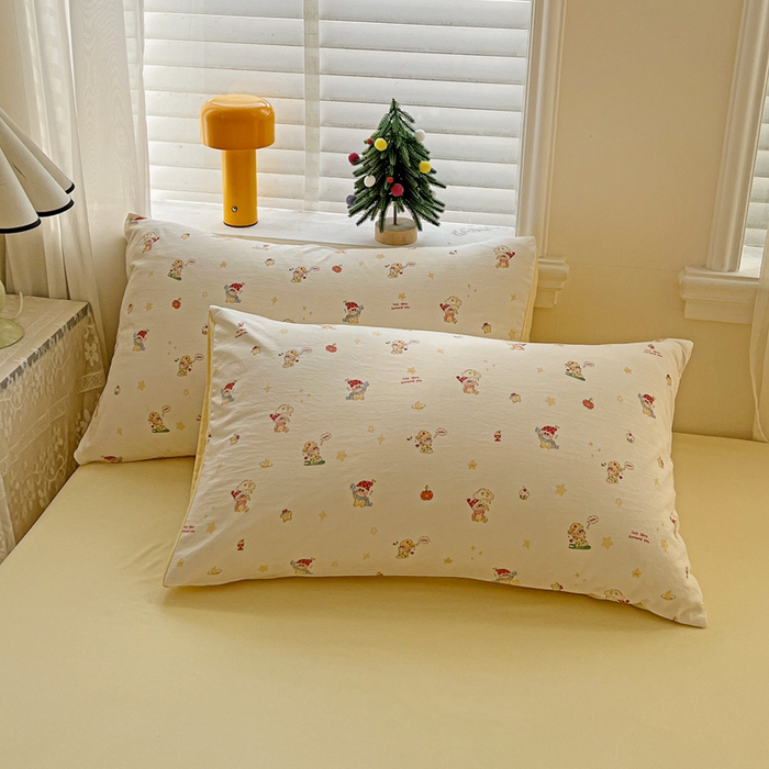 91家纺网 家纺一手货源 找家纺 温眠家纺 2026新款A类古法水洗仿棉云感棉加厚四件套 星星人