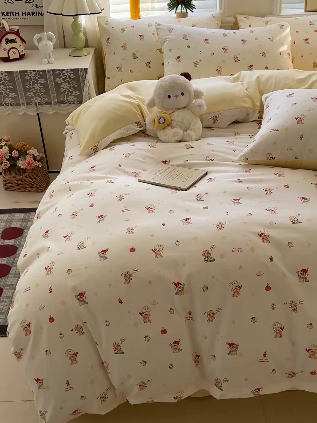 91家纺网 家纺一手货源 找家纺 温眠家纺 2026新款A类古法水洗仿棉云感棉加厚四件套 星星人