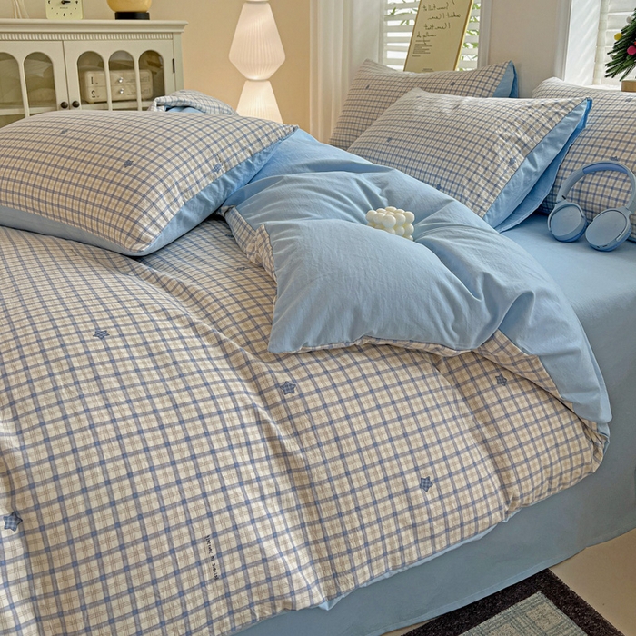 91家纺网 家纺一手货源 找家纺 温眠家纺 2026新款A类古法水洗仿棉云感棉加厚四件套 愿落星河