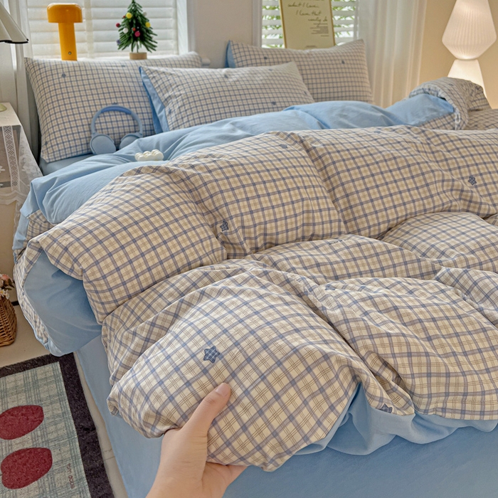 91家纺网 家纺一手货源 找家纺 温眠家纺 2026新款A类古法水洗仿棉云感棉加厚四件套 愿落星河