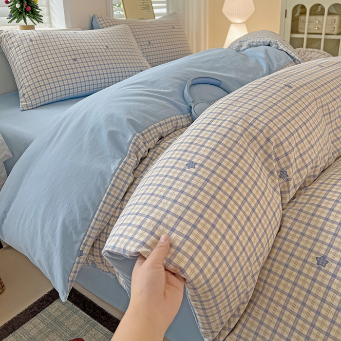 91家纺网 家纺一手货源 找家纺 温眠家纺 2026新款A类古法水洗仿棉云感棉加厚四件套 愿落星河