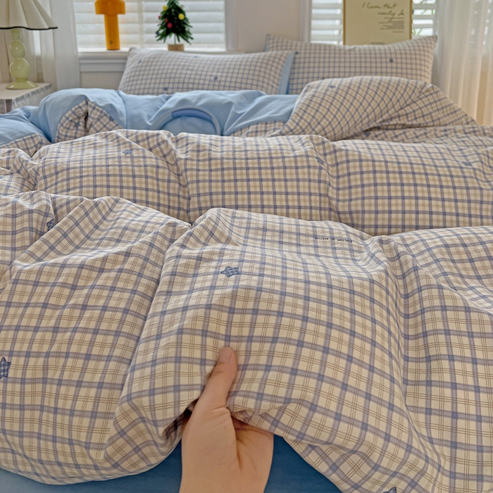 91家纺网 家纺一手货源 找家纺 温眠家纺 2026新款A类古法水洗仿棉云感棉加厚四件套 愿落星河