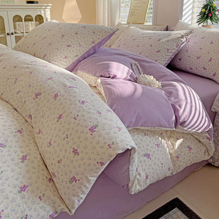 91家纺网 家纺一手货源 找家纺 温眠家纺 2026新款A类古法水洗仿棉云感棉加厚四件套 紫色葡萄