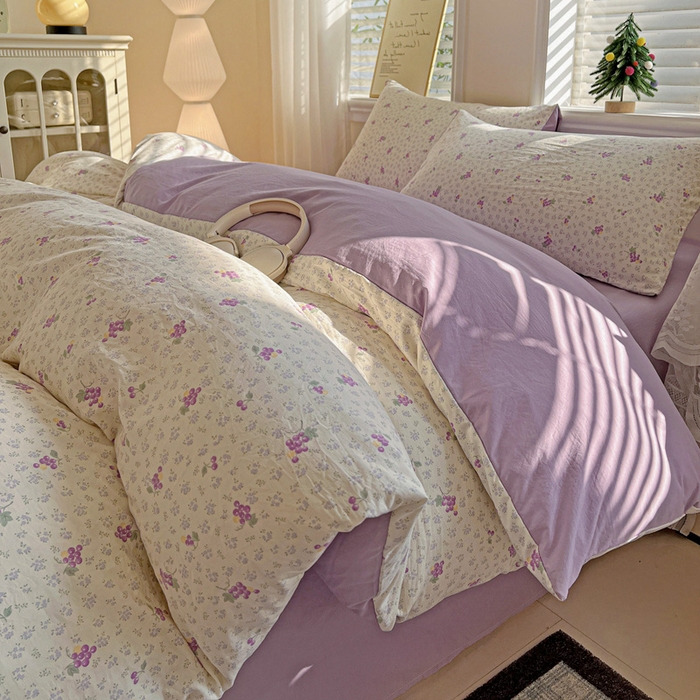 91家纺网 家纺一手货源 找家纺 温眠家纺 2026新款A类古法水洗仿棉云感棉加厚四件套 紫色葡萄