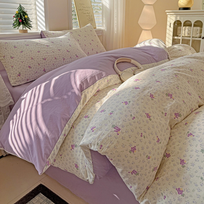 91家纺网 家纺一手货源 找家纺 温眠家纺 2026新款A类古法水洗仿棉云感棉加厚四件套 紫色葡萄