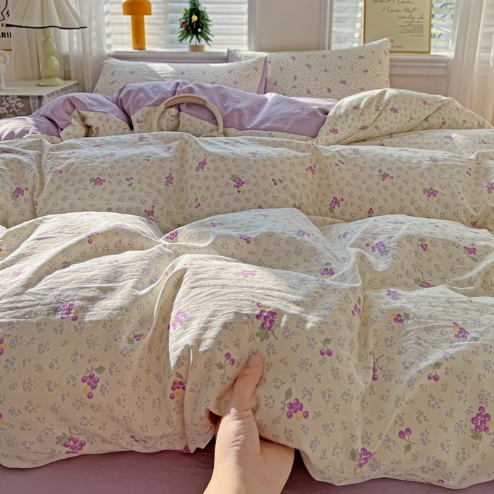 91家纺网 家纺一手货源 找家纺 温眠家纺 2026新款A类古法水洗仿棉云感棉加厚四件套 紫色葡萄