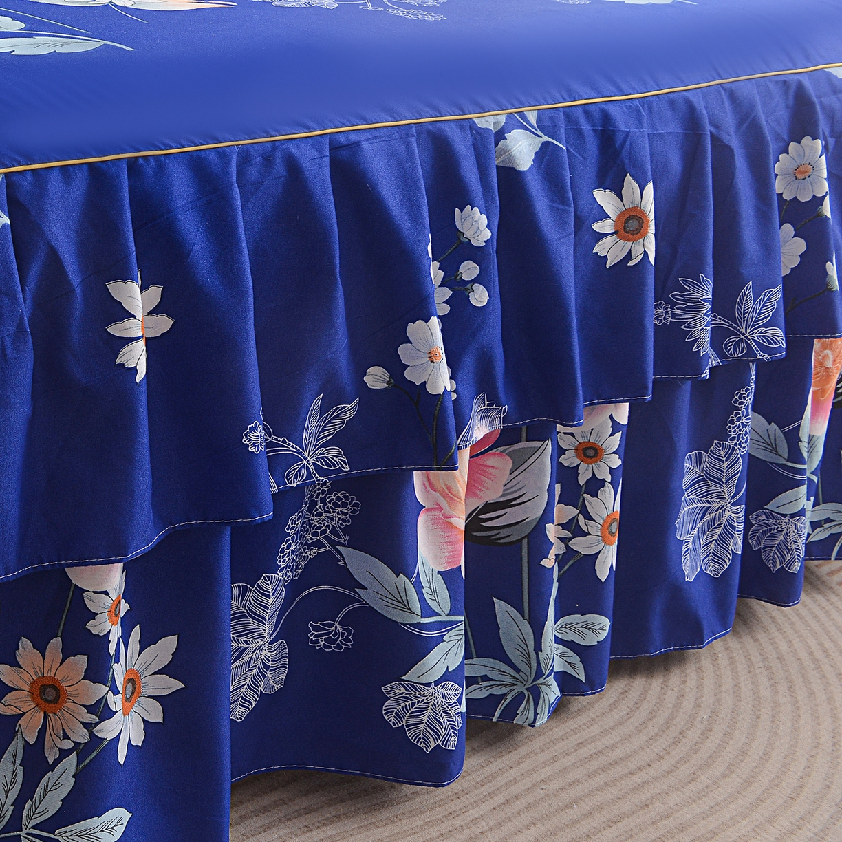 91家纺网 家纺一手货源 找家纺 （总）小雨家纺 2026新款双层花边芦荟棉跨境芦荟棉床裙三件套