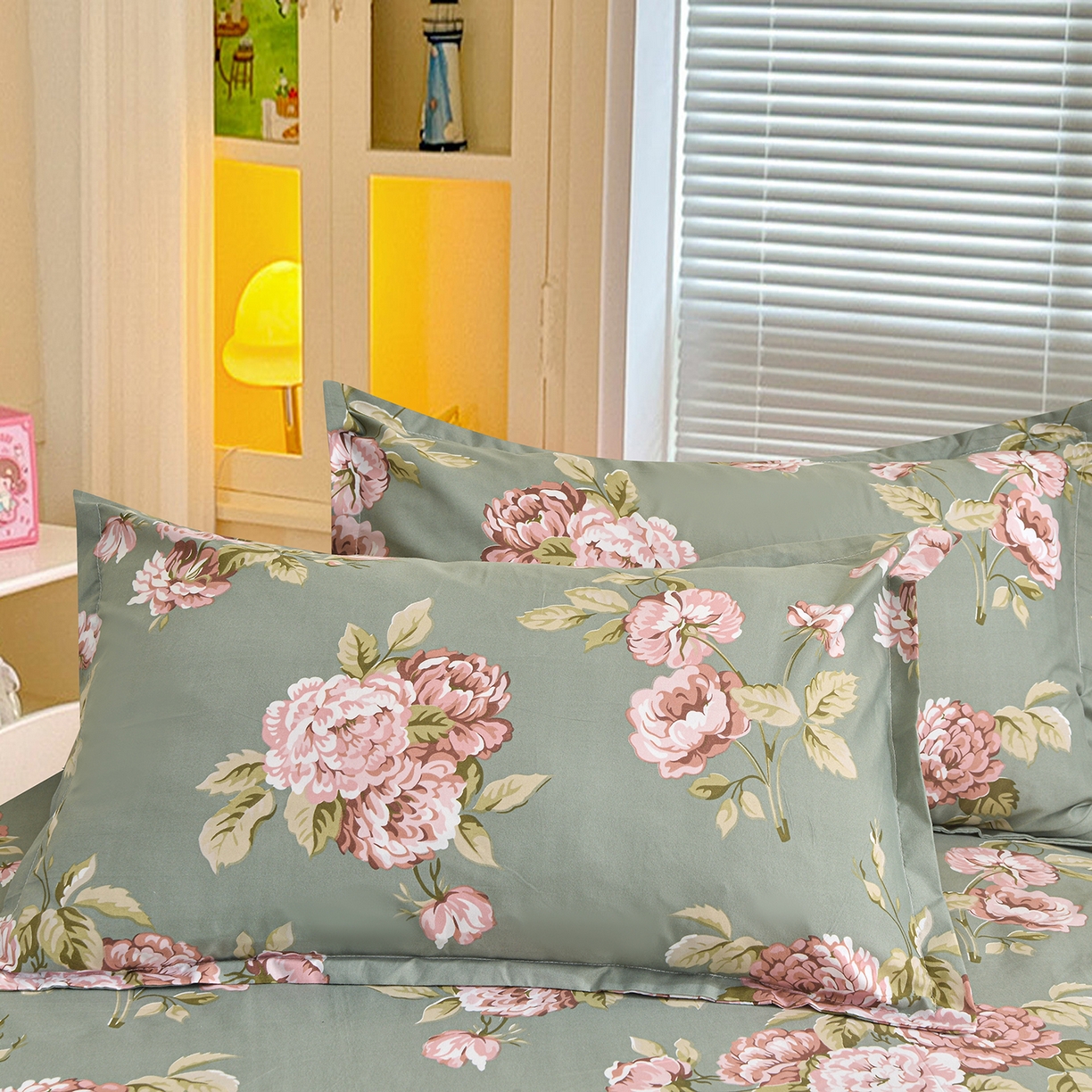 91家纺网 家纺一手货源 找家纺 小雨家纺 2026新款双层花边芦荟棉跨境芦荟棉床裙三件套 古色古香-绿