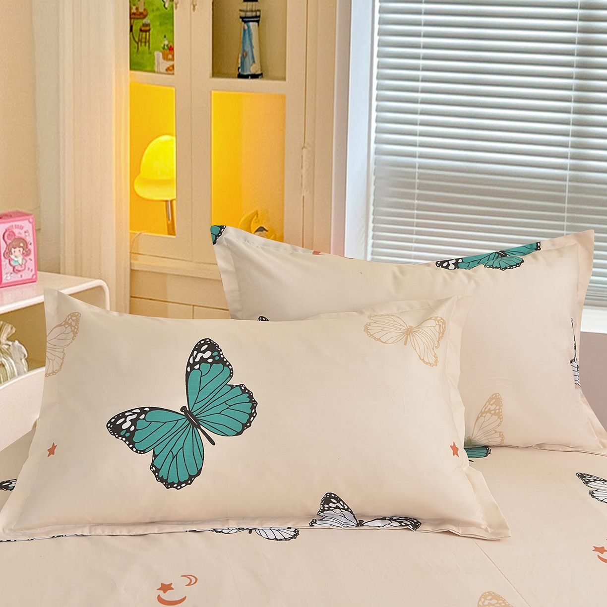 91家纺网 家纺一手货源 找家纺 小雨家纺 2026新款双层花边芦荟棉跨境芦荟棉床裙三件套 化蝶