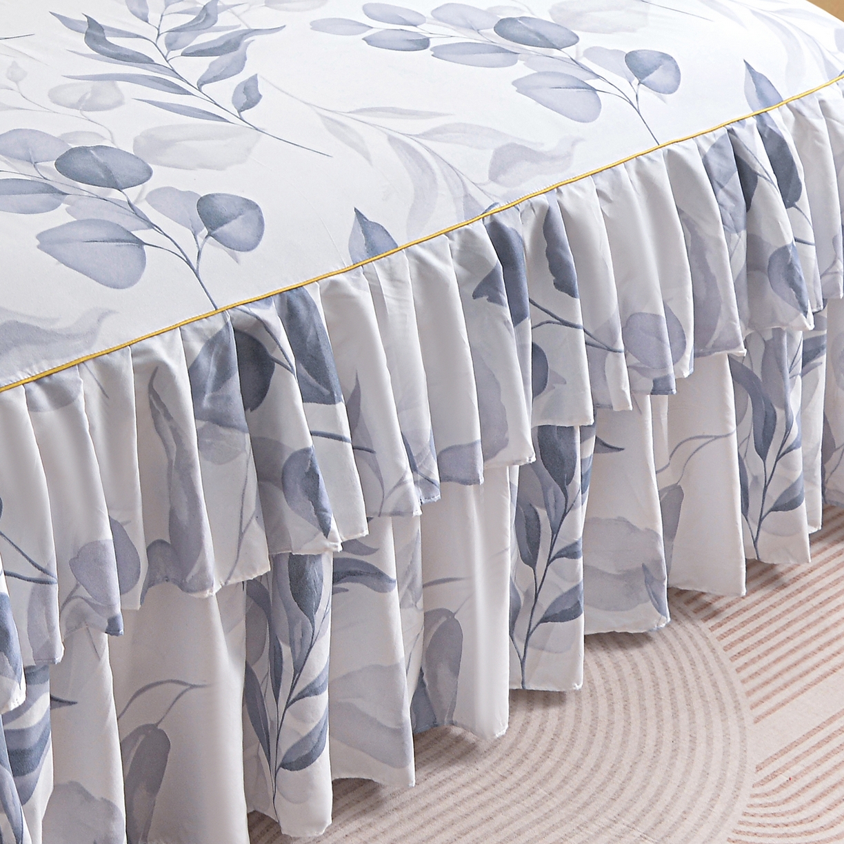 91家纺网 家纺一手货源 找家纺 小雨家纺 2026新款双层花边芦荟棉跨境芦荟棉床裙三件套 一叶知秋-灰