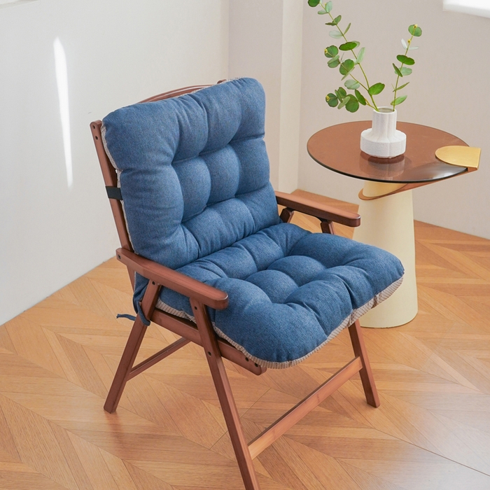 囍莱家纺 2026新款棉麻防滑连体坐垫 海军蓝