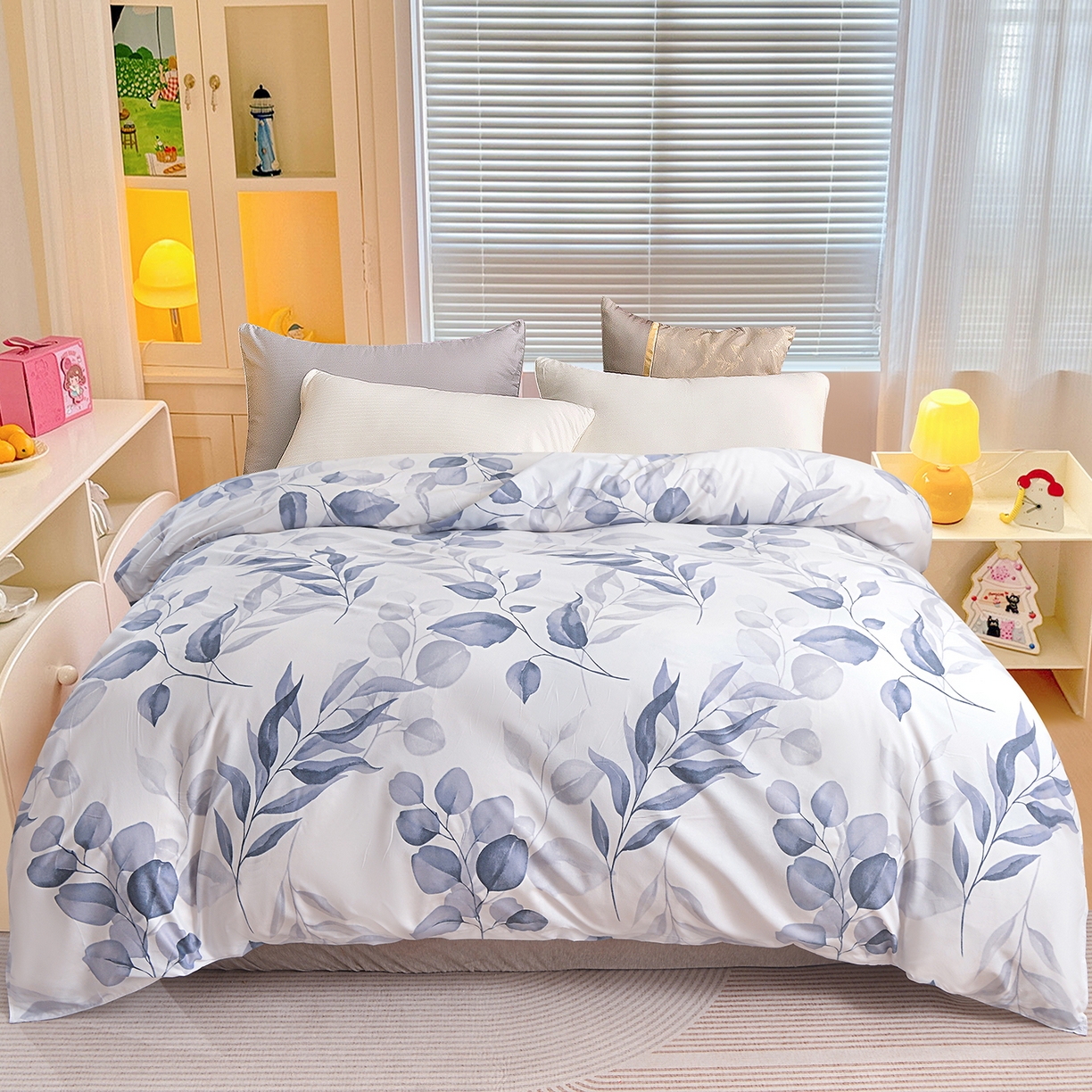 小雨家纺 2026新款芦荟棉韩版单被套跨境电商 一叶知秋-灰