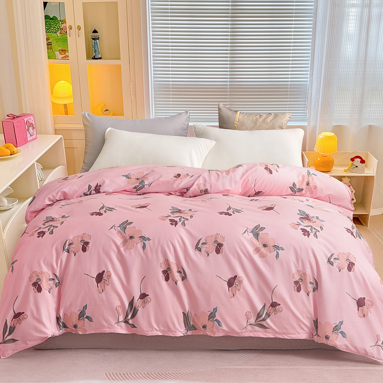 小雨家纺 2026新款芦荟棉韩版单被套跨境电商 争奇斗艳-粉