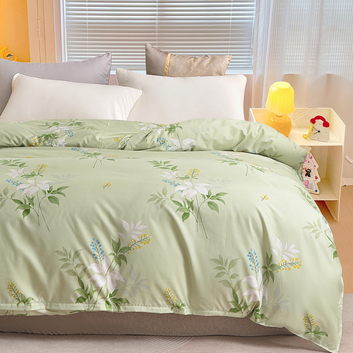 91家纺网 家纺一手货源 找家纺 小雨家纺 2026新款芦荟棉韩版单被套跨境电商 诗情画意-绿