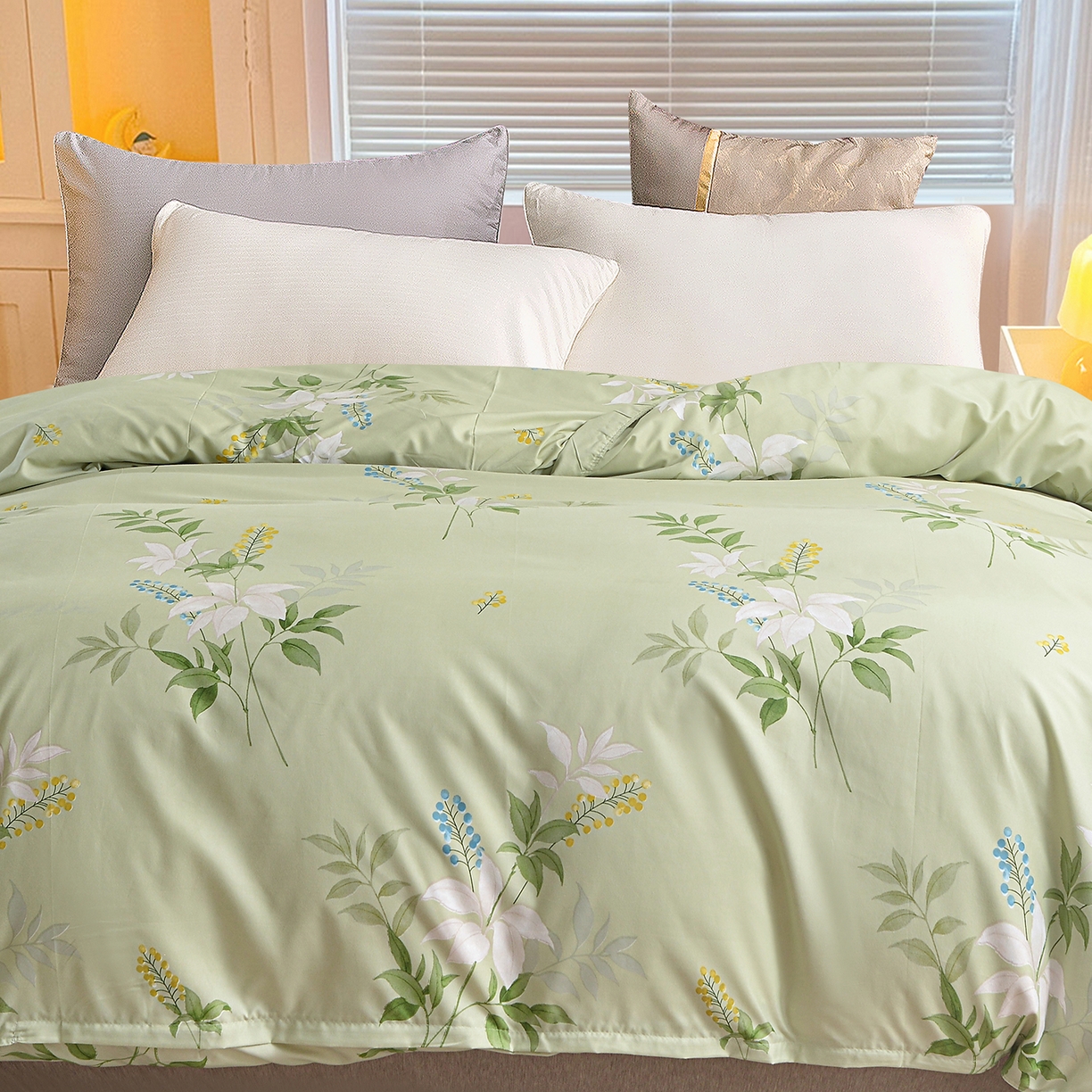 91家纺网 家纺一手货源 找家纺 小雨家纺 2026新款芦荟棉韩版单被套跨境电商 诗情画意-绿