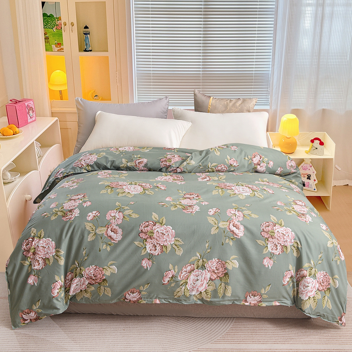 小雨家纺 2026新款芦荟棉韩版单被套跨境电商 古色古香-绿