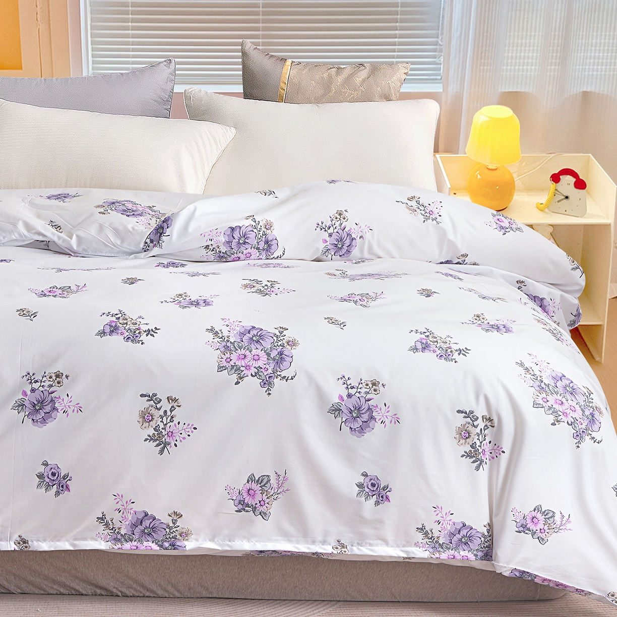 91家纺网 家纺一手货源 找家纺 小雨家纺 2026新款芦荟棉韩版单被套跨境电商 朝气蓬勃-紫