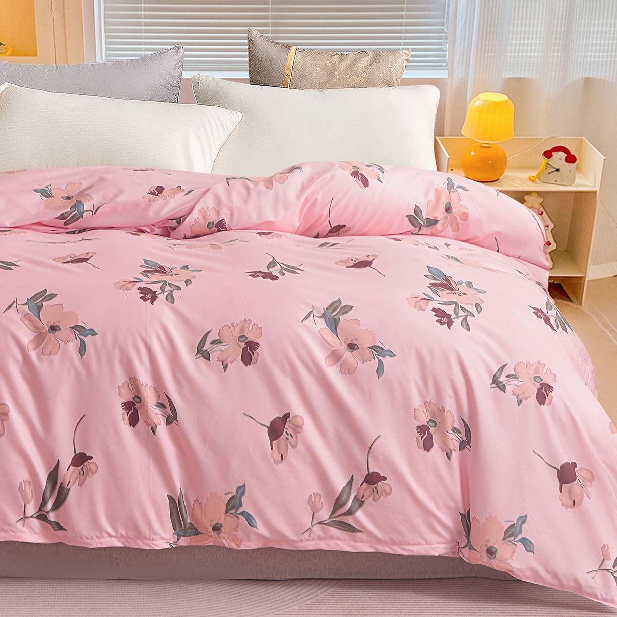 91家纺网 家纺一手货源 找家纺 小雨家纺 2026新款芦荟棉韩版单被套跨境电商 争奇斗艳-粉