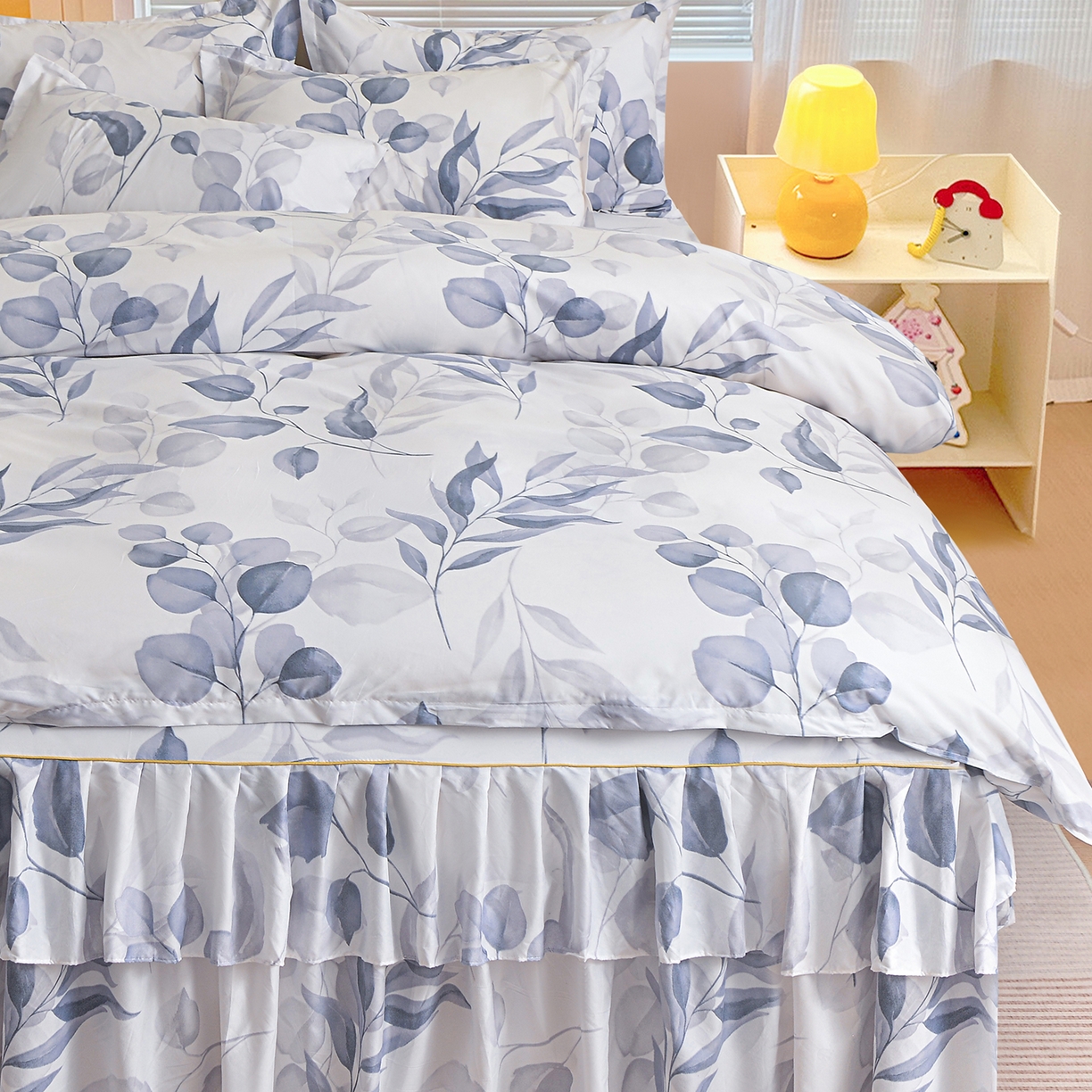 91家纺网 家纺一手货源 找家纺 小雨家纺 2026新款双边芦荟棉韩版跨境四件套 一叶知秋-灰