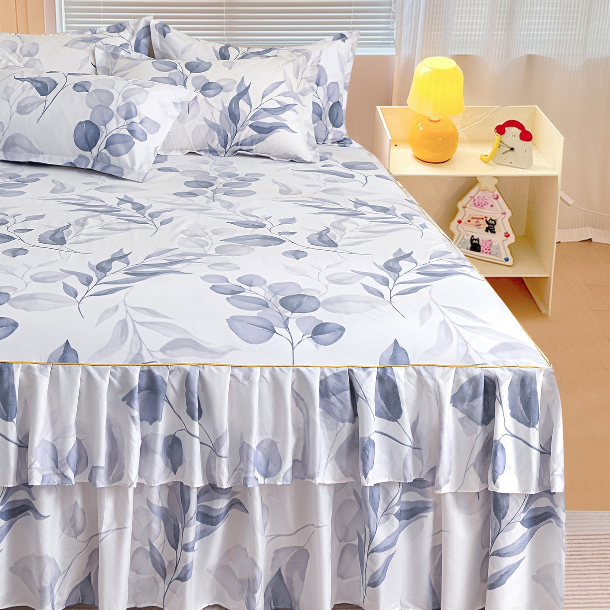 91家纺网 家纺一手货源 找家纺 小雨家纺 2026新款双边芦荟棉韩版跨境四件套 一叶知秋-灰