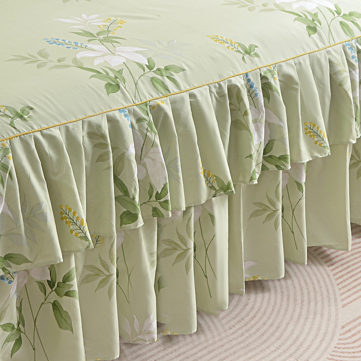 91家纺网 家纺一手货源 找家纺 小雨家纺 2026新款双边芦荟棉韩版跨境四件套 诗情画意-绿