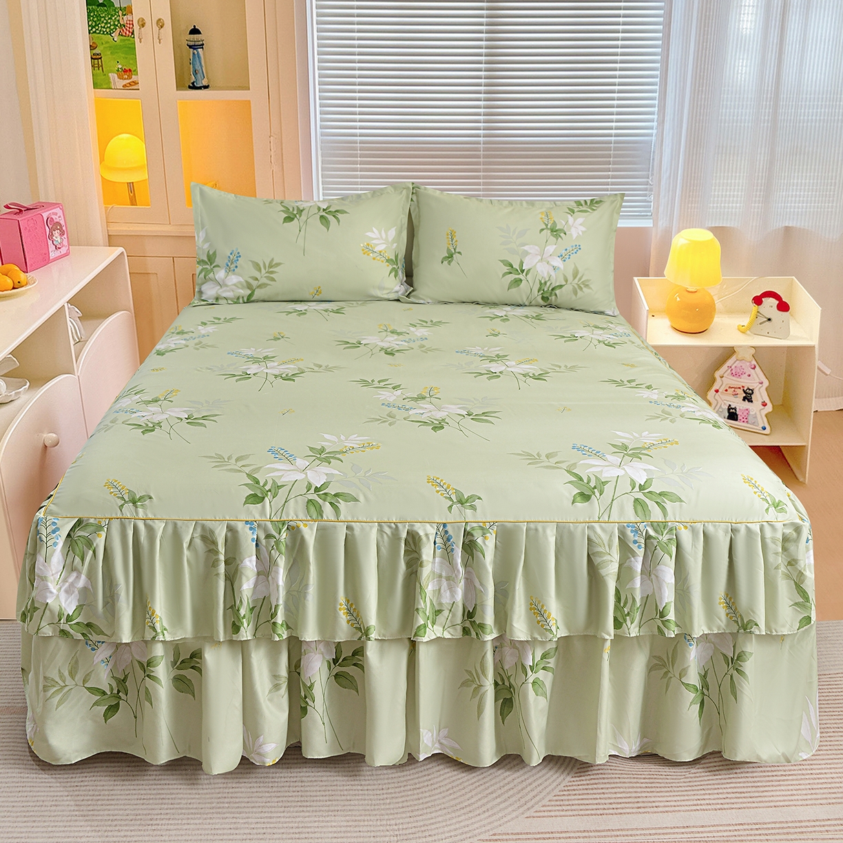 91家纺网 家纺一手货源 找家纺 小雨家纺 2026新款双边芦荟棉韩版跨境四件套 诗情画意-绿