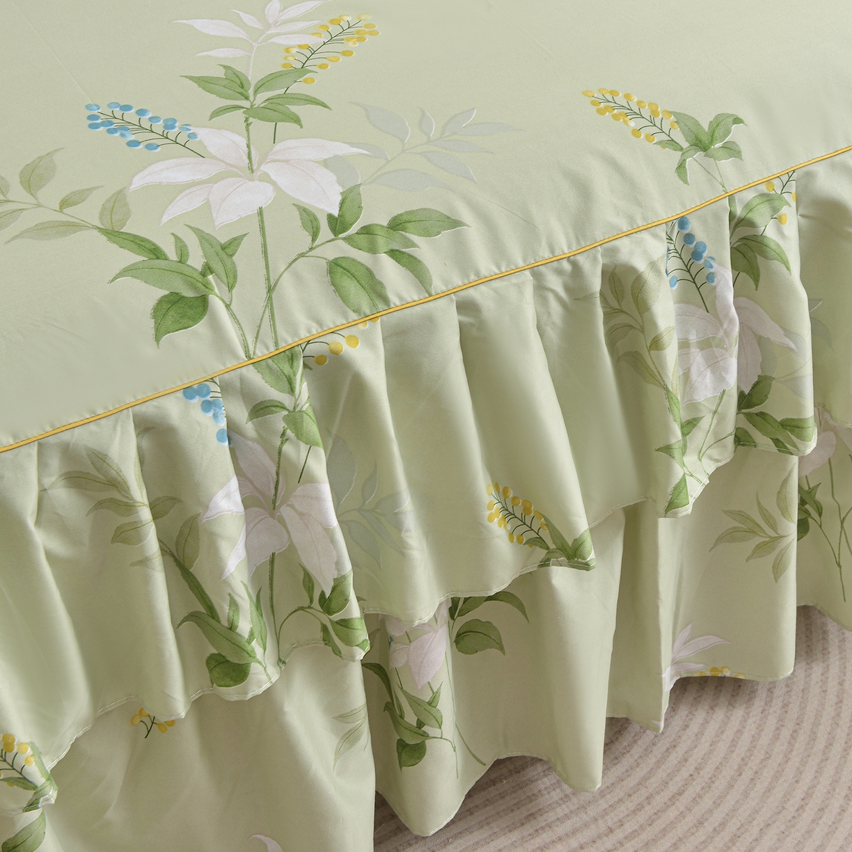 91家纺网 家纺一手货源 找家纺 小雨家纺 2026新款双边芦荟棉韩版跨境四件套 诗情画意-绿