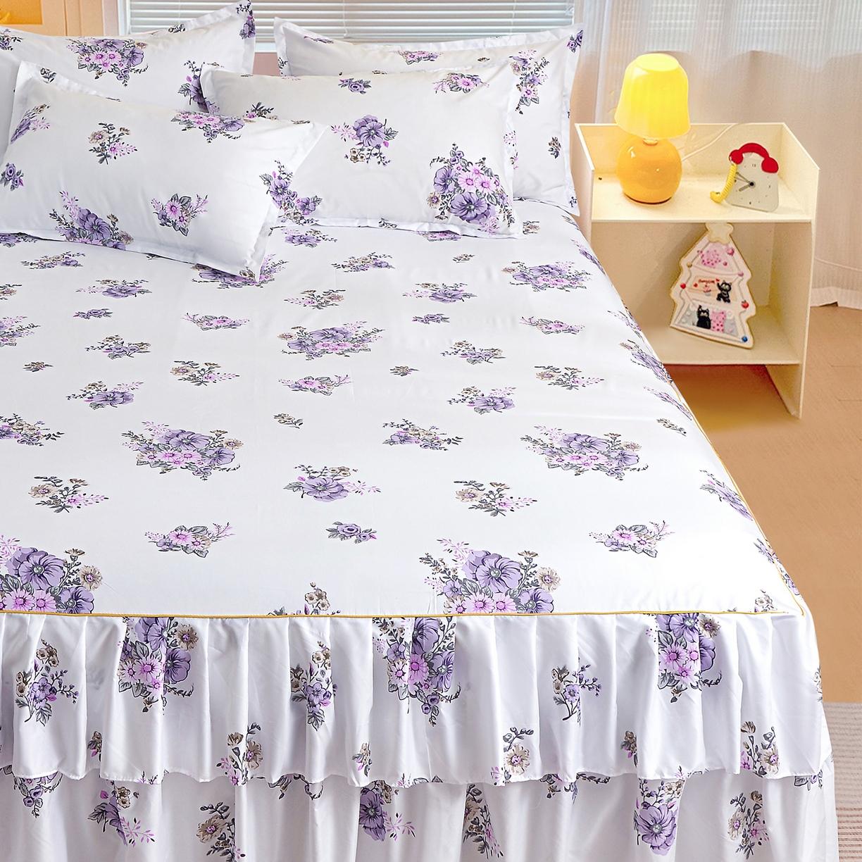 91家纺网 家纺一手货源 找家纺 小雨家纺 2026新款双边芦荟棉韩版跨境四件套 朝气蓬勃-紫