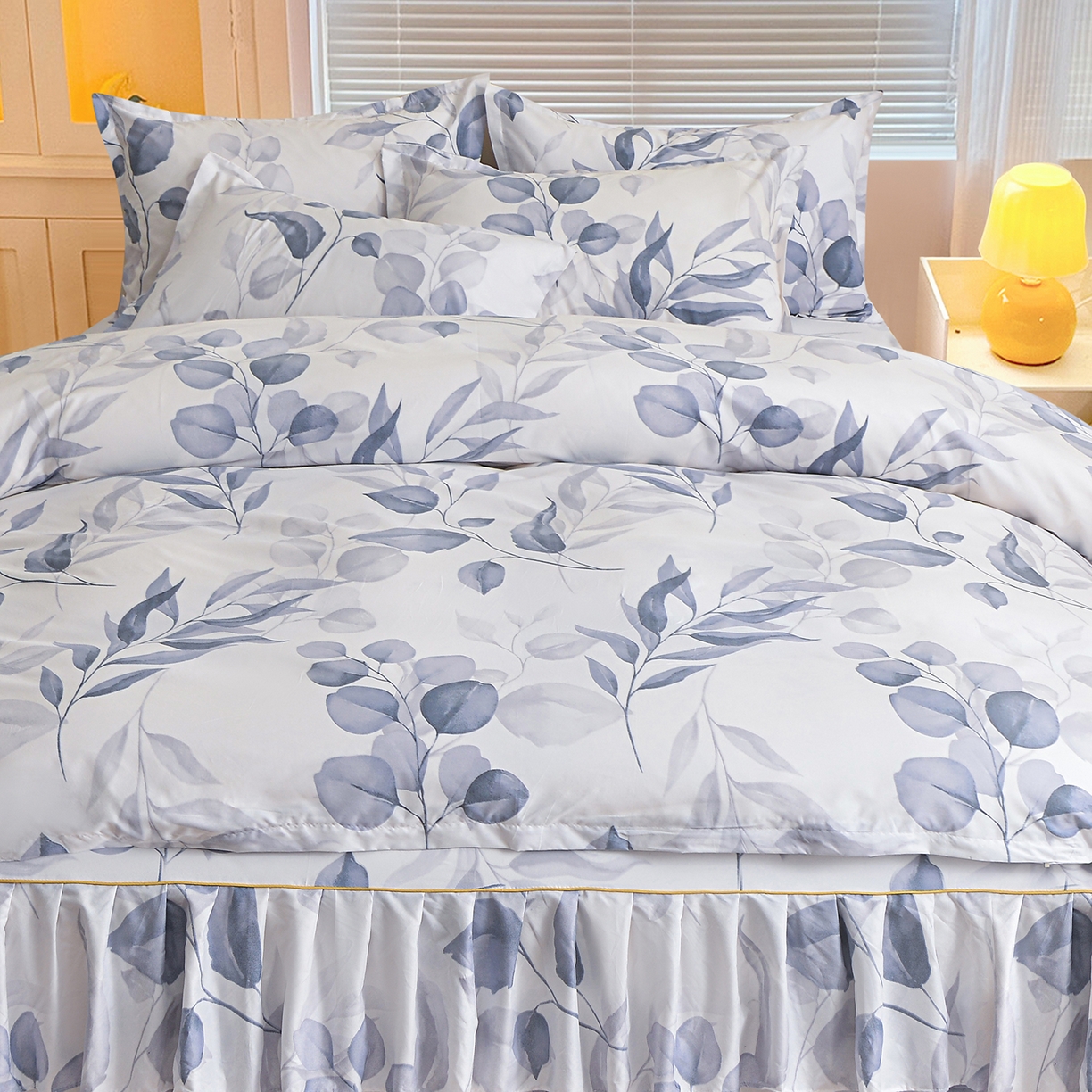 91家纺网 家纺一手货源 找家纺 小雨家纺 2026新款双边芦荟棉韩版跨境四件套 一叶知秋-灰