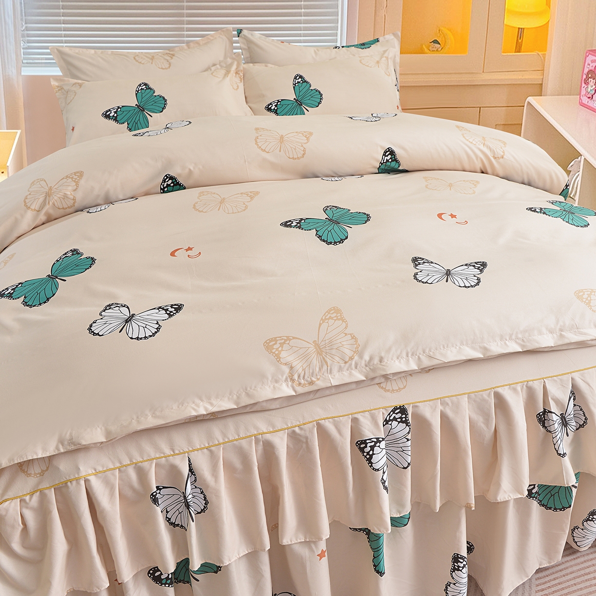 91家纺网 家纺一手货源 找家纺 小雨家纺 2026新款双边芦荟棉韩版跨境四件套 化蝶