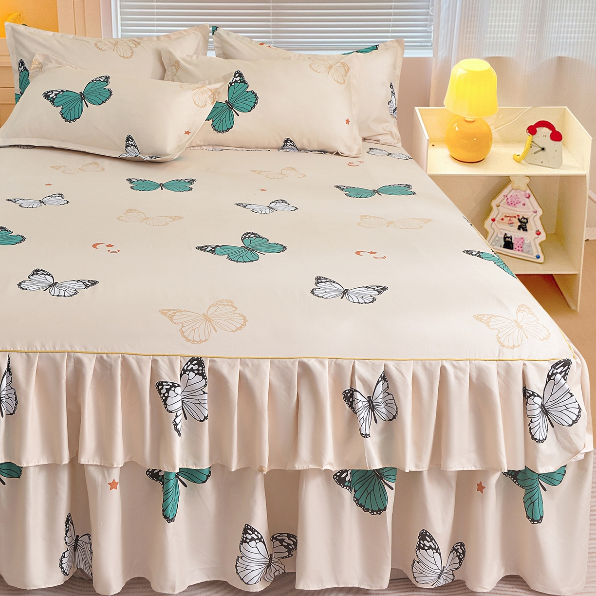 91家纺网 家纺一手货源 找家纺 小雨家纺 2026新款双边芦荟棉韩版跨境四件套 化蝶