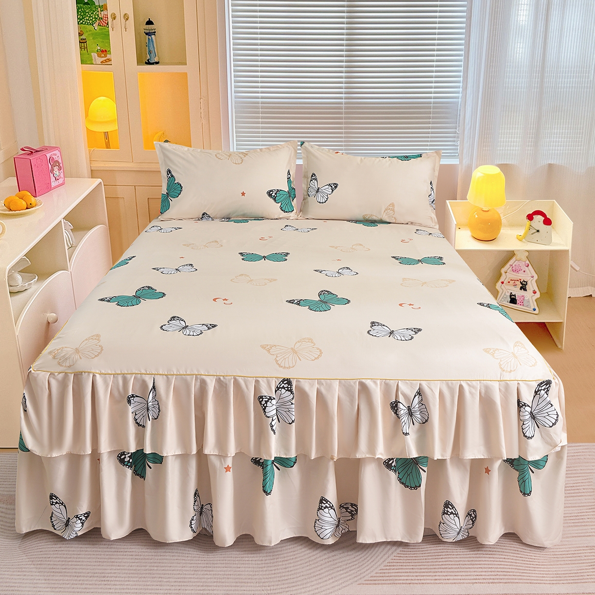 91家纺网 家纺一手货源 找家纺 小雨家纺 2026新款双边芦荟棉韩版跨境四件套 化蝶