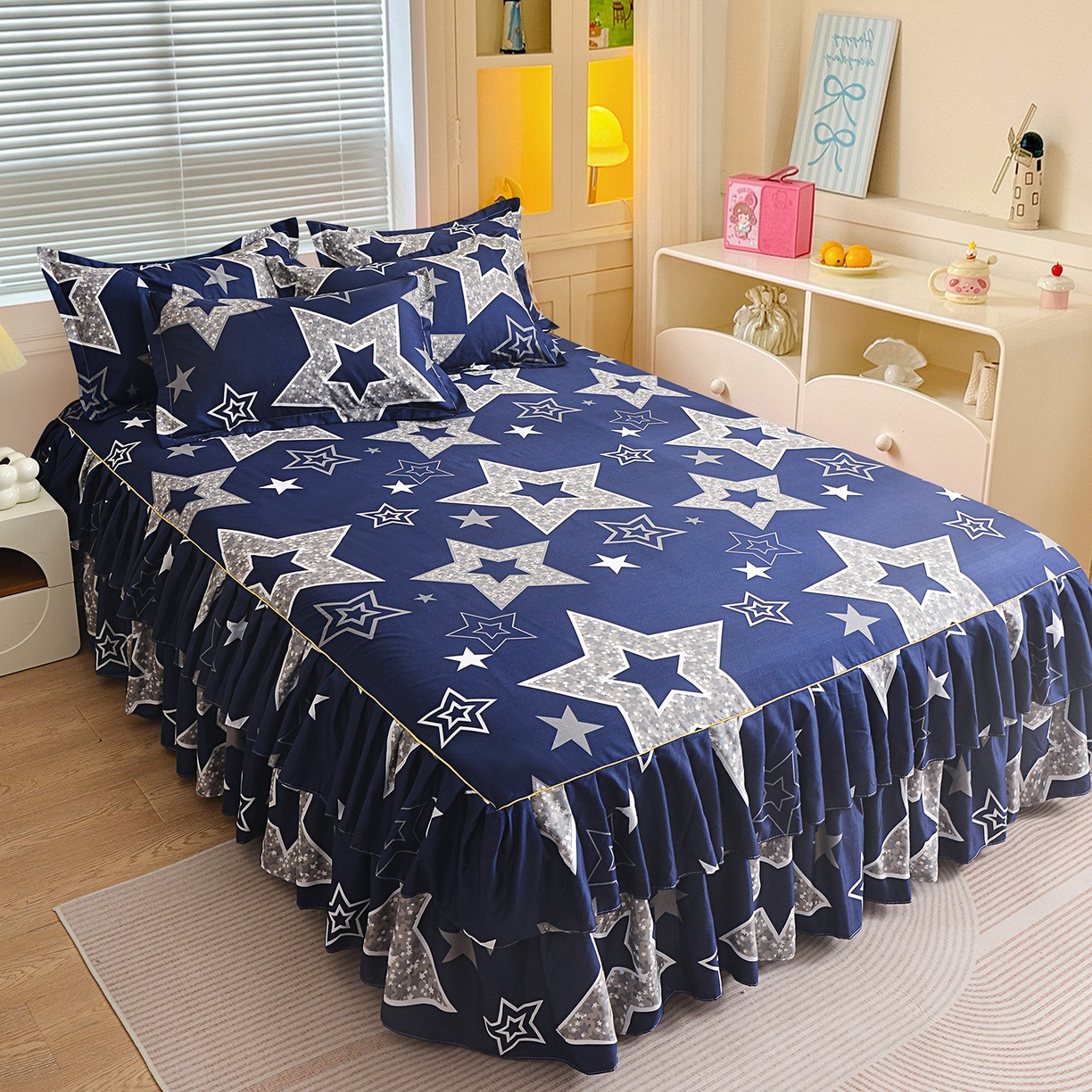 91家纺网 家纺一手货源 找家纺 小雨家纺 2026新款双边芦荟棉韩版跨境四件套 五角星