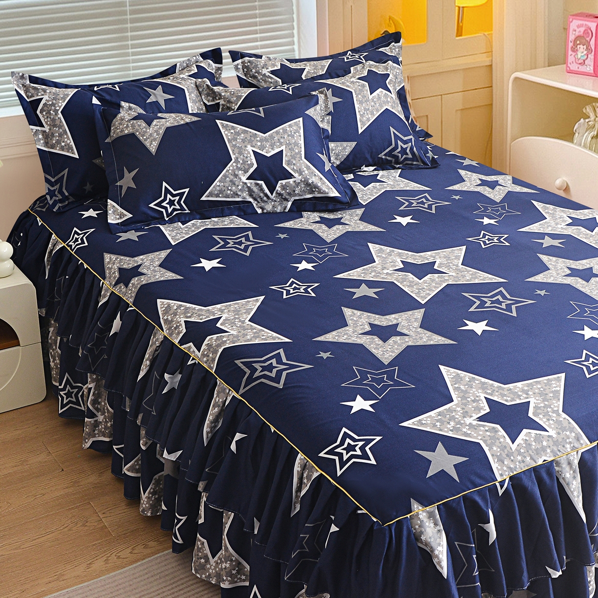 91家纺网 家纺一手货源 找家纺 小雨家纺 2026新款双边芦荟棉韩版跨境四件套 五角星