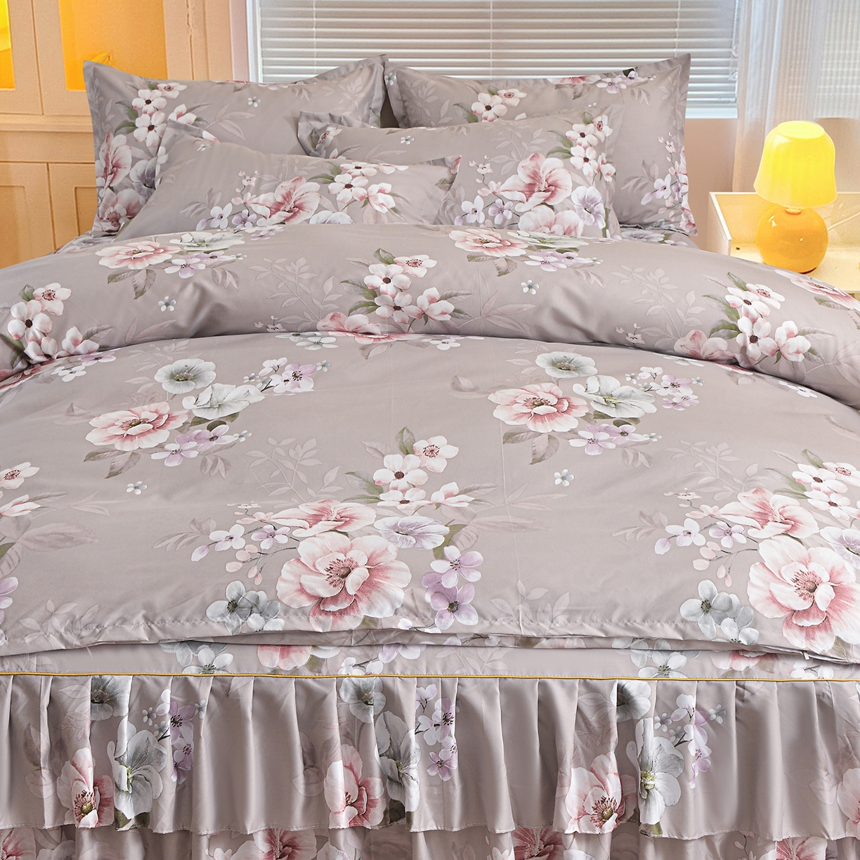 91家纺网 家纺一手货源 找家纺 小雨家纺 2026新款双边芦荟棉韩版跨境四件套 万事如意-棕