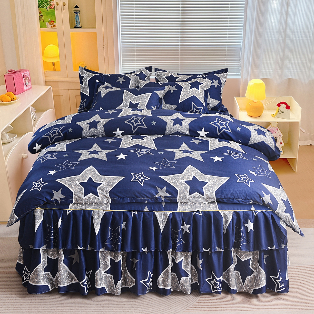 小雨家纺 2026新款双边芦荟棉韩版跨境四件套 五角星