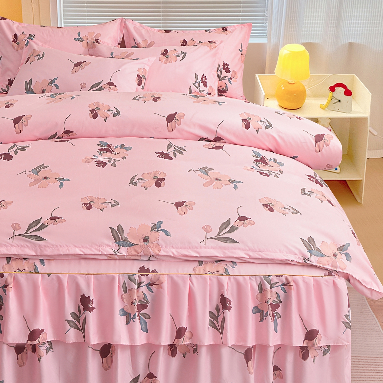 91家纺网 家纺一手货源 找家纺 小雨家纺 2026新款双边芦荟棉韩版跨境四件套 争奇斗艳-粉