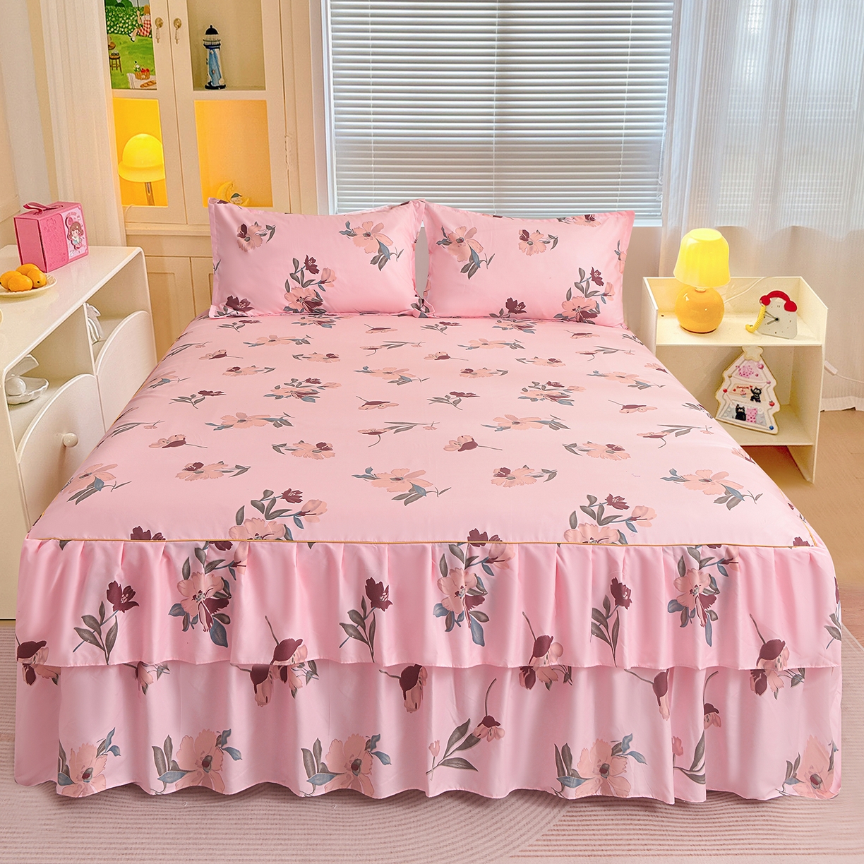 91家纺网 家纺一手货源 找家纺 小雨家纺 2026新款双边芦荟棉韩版跨境四件套 争奇斗艳-粉