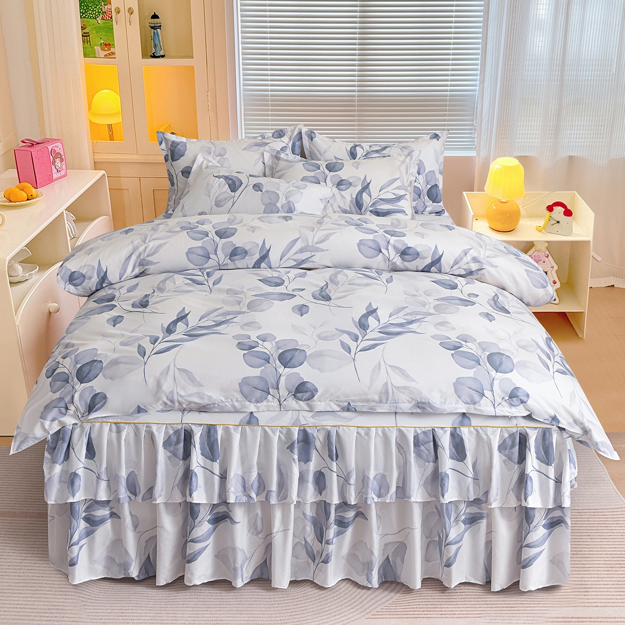 小雨家纺 2026新款双边芦荟棉韩版跨境四件套 一叶知秋-灰