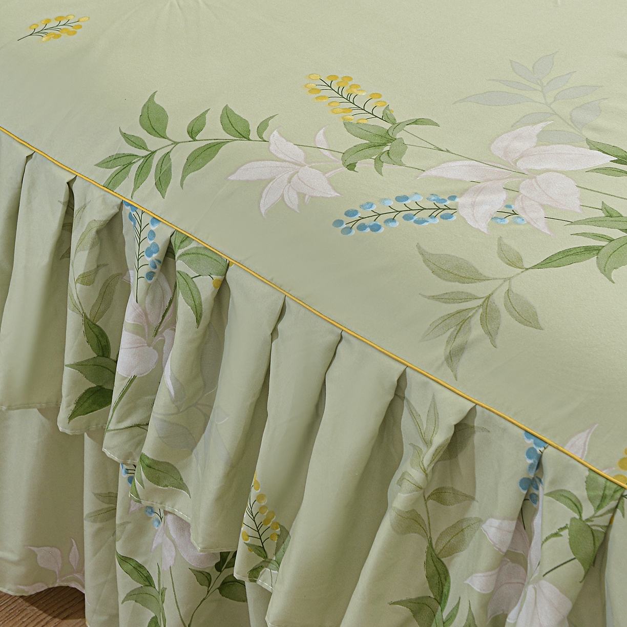 91家纺网 家纺一手货源 找家纺 小雨家纺 2026新款双边芦荟棉韩版跨境四件套 诗情画意-绿