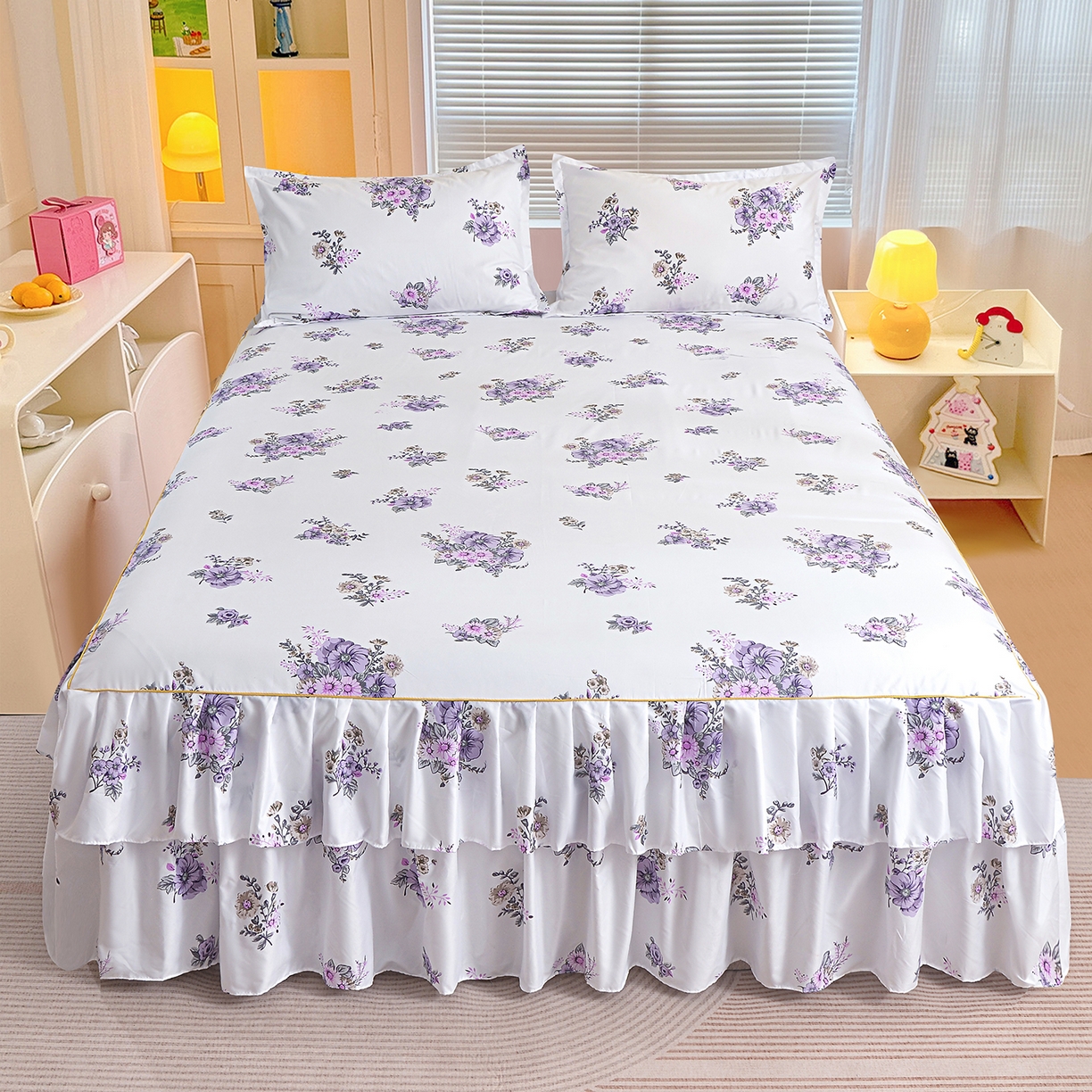 91家纺网 家纺一手货源 找家纺 小雨家纺 2026新款双边芦荟棉韩版跨境四件套 朝气蓬勃-紫