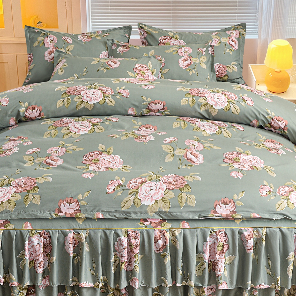 91家纺网 家纺一手货源 找家纺 小雨家纺 2026新款双边芦荟棉韩版跨境四件套 古色古香-绿